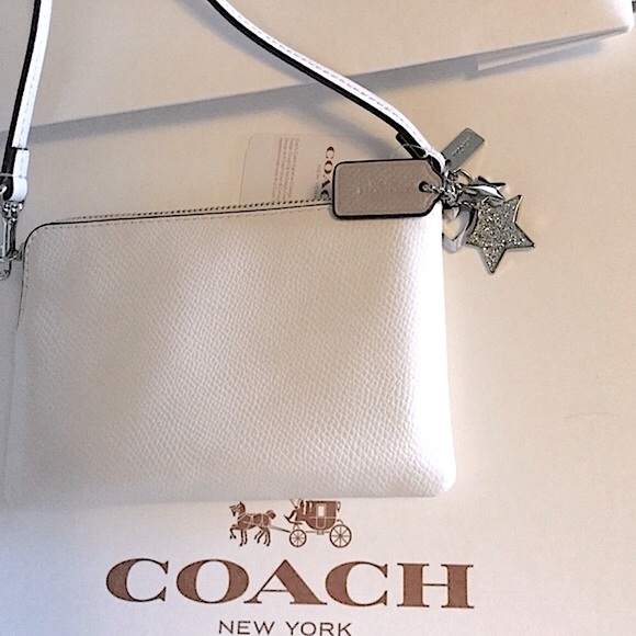 🎉HP🎉COACH (MULTIPLE CHARMS) CORNER ZIP WRISTLET/color:silver/sea glass/chalk - Picture 6 of 15